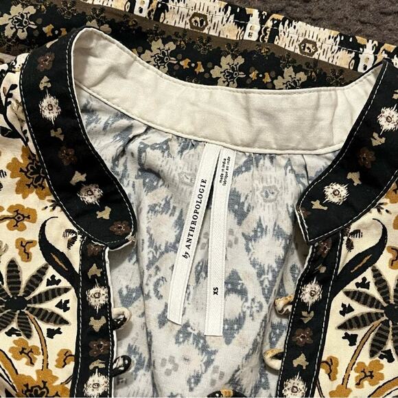 Anthropologie Pleated Puff Sleeve Lace Up Blouse - Picture 6 of 8